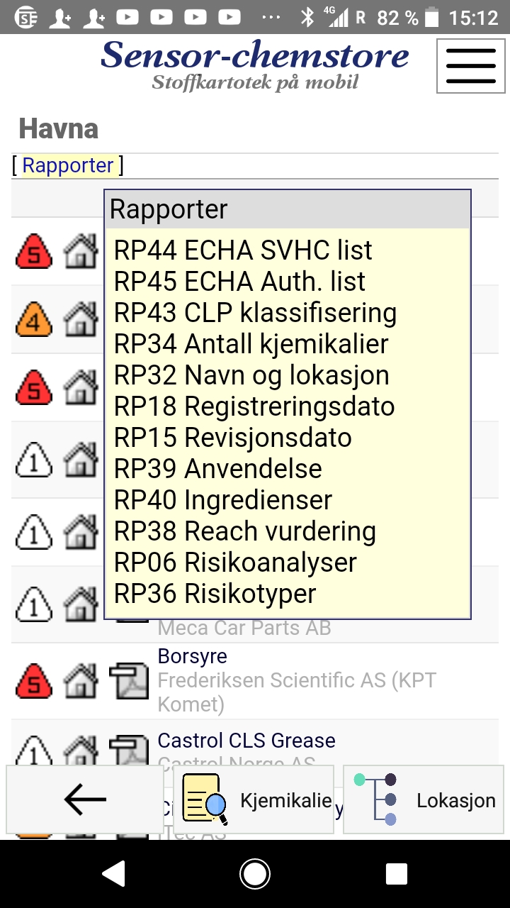 Skjermbilde for lokale rapporter